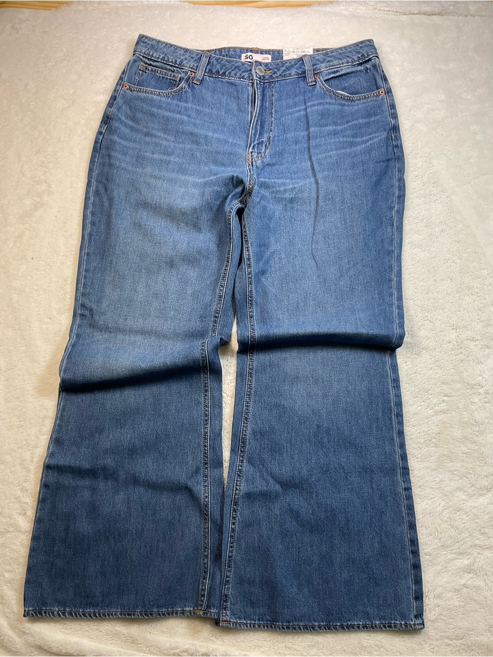 SO Women’s Mid-Rise Baggy Flare Jeans Size 17/33W Medium Wash 100% Cotton